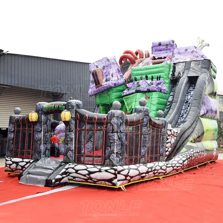 Halloween spook haunted house inflatable slide spooky mansion design inflatable large slide for sale