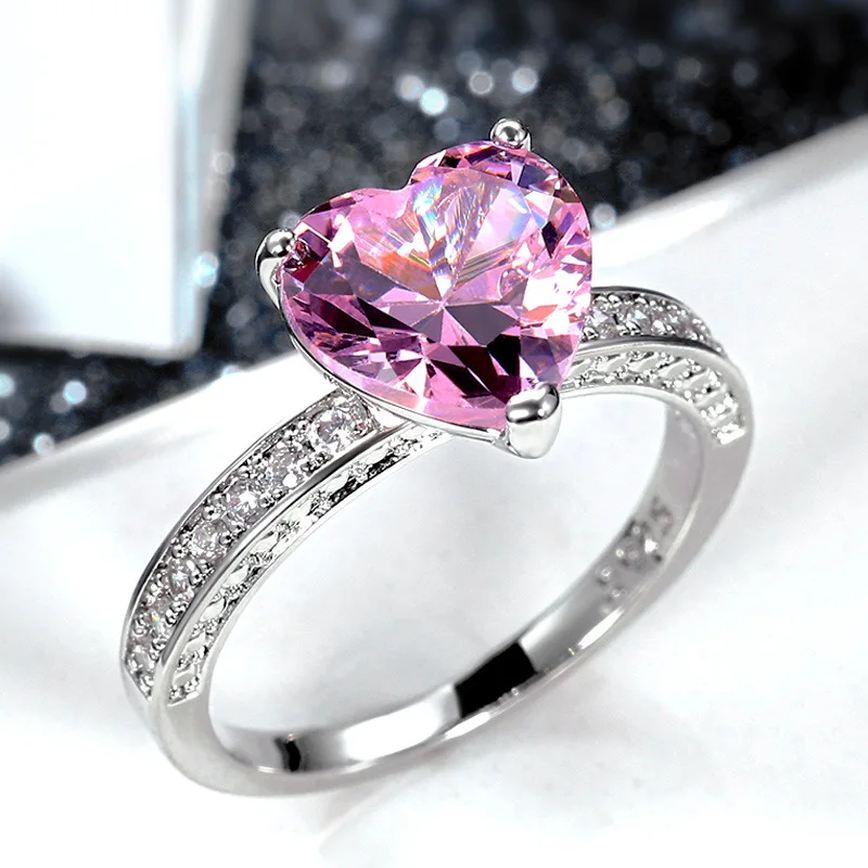 2024 Hot Sale Minimalist Heart Jewelry Wholesale Couple Stainless Steel Wedding Zircon Ring