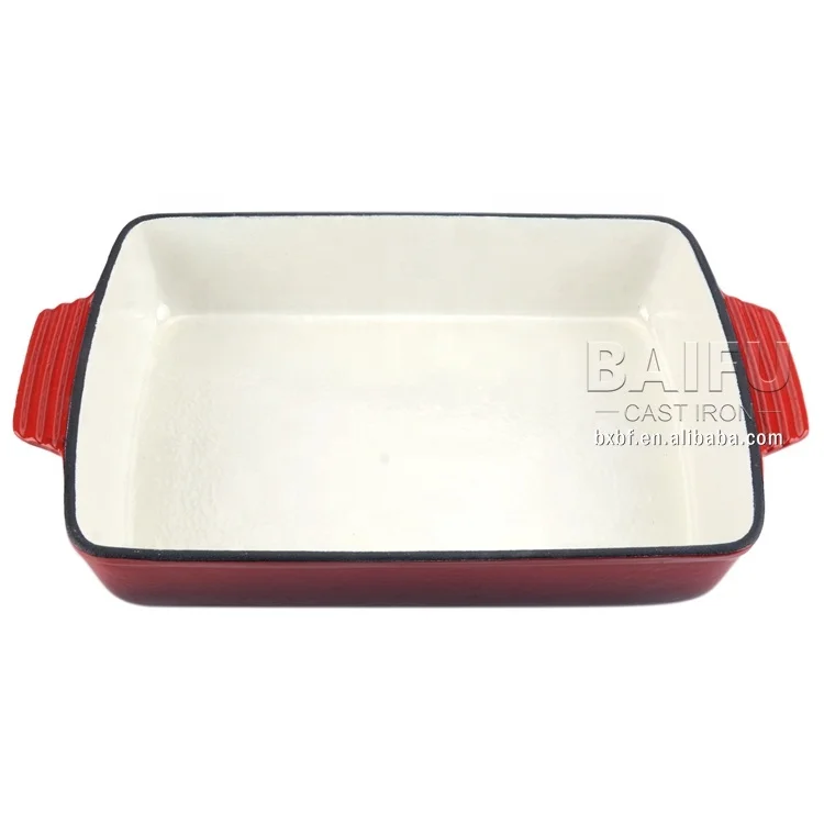 Amazon Hot Sale Enameled Cast Iron Roasting Lasagna Pan Rectangular Roaster Baking Tray