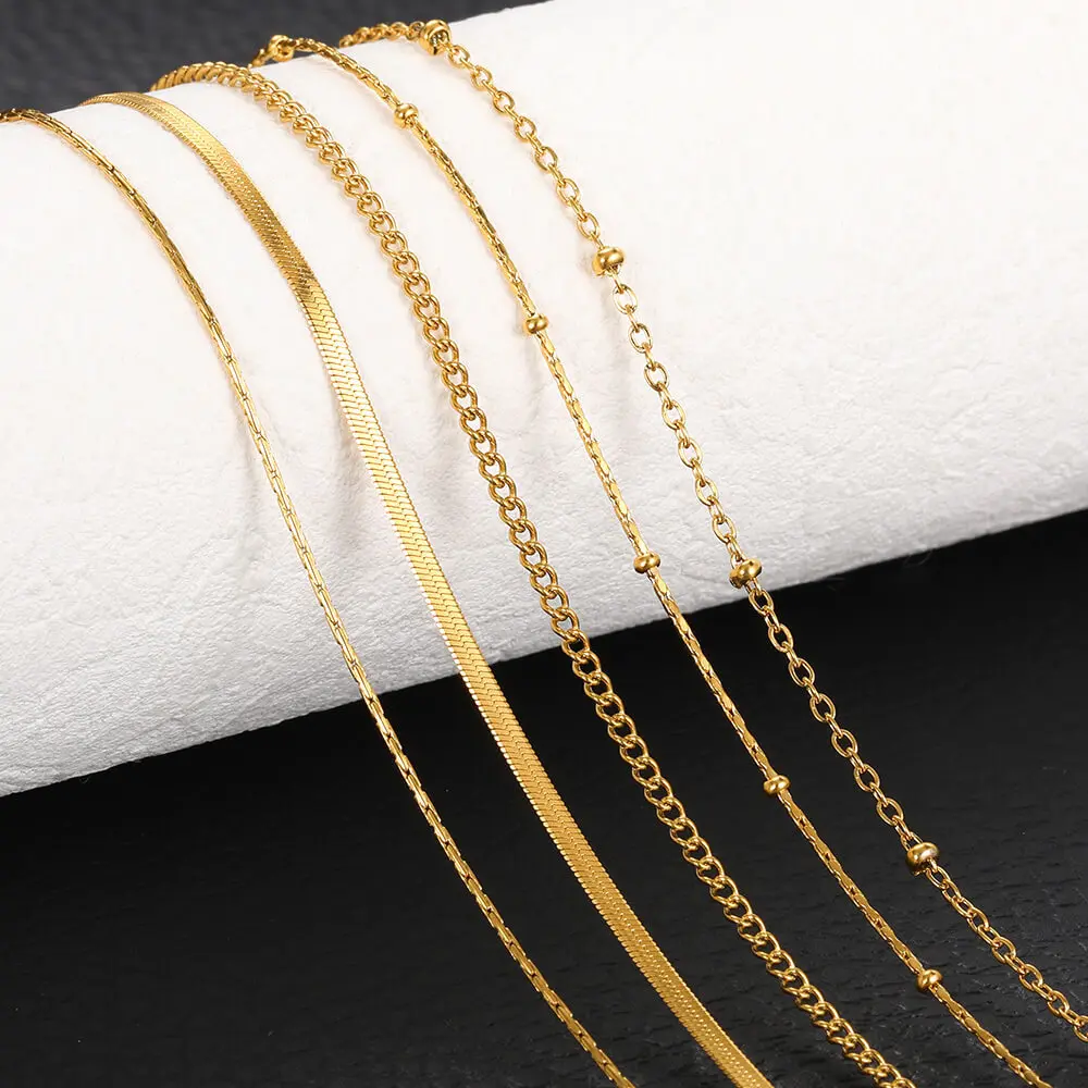 Premium Stainless Steel Link Chain Necklace with 18K Gold Plated Snake & Starry Chain - Lobster Clasp for Men and Women