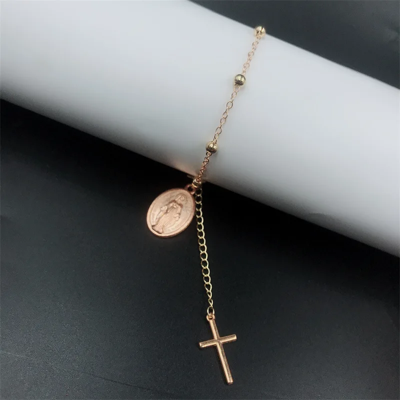 2024 Wholesale Fashion Religious Rosary Virgin Mary Charm Cross Pendant Pulsera Alloy Bead Link Chain Bracelets For Women Daily