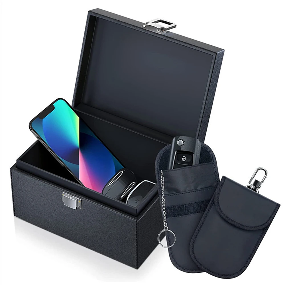 Faraday Box with 2 Pack Faraday Bag for Key Fob Protector Signal Blocker Faraday Pouch RFID Box for Car Keys
