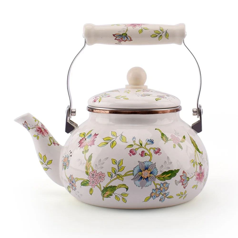 Floral Ceramic Enamel Teapot Tea Kettle Large Porcelain Enameled Teakettle