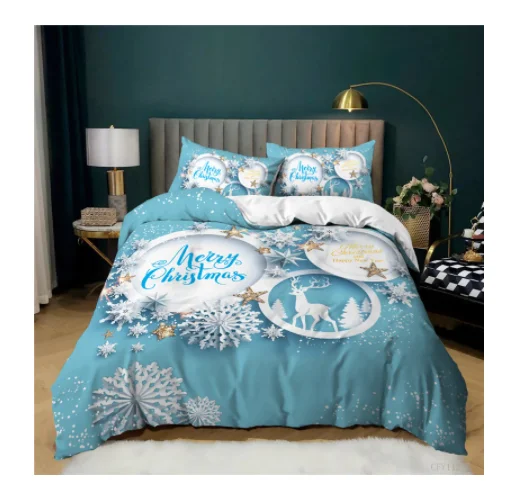 Christmas design printed Bed Duvet Stock Bed Sheet Cover 100% Polyester Printed Bedding Set Fabric
