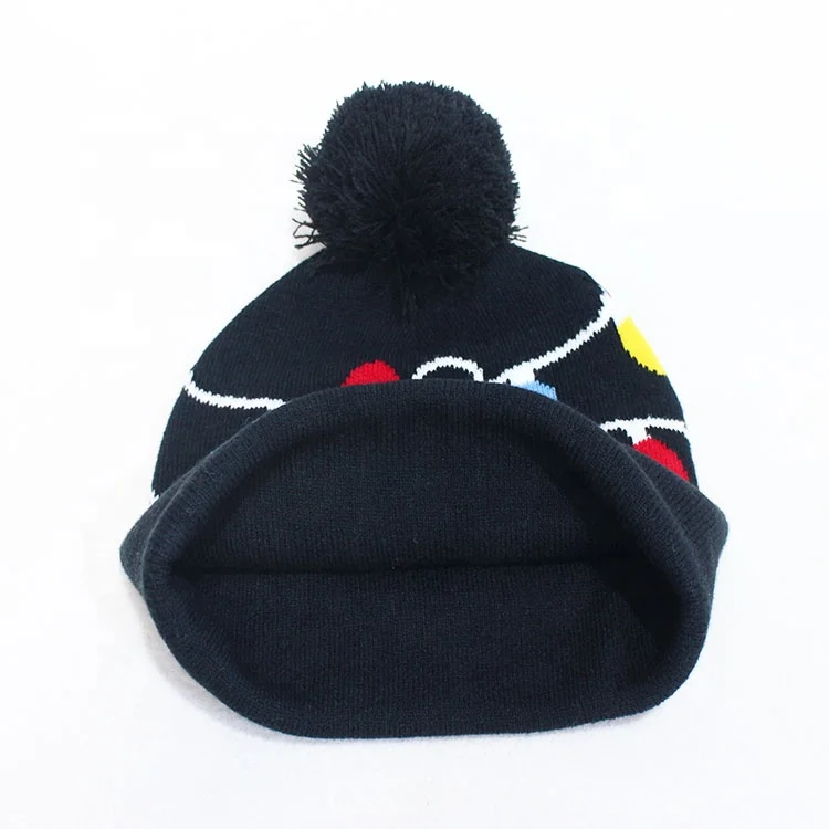 New Arrival Acrylic Xmas Knitted Hat Pompom Christmas Jacquard Knit Beanie