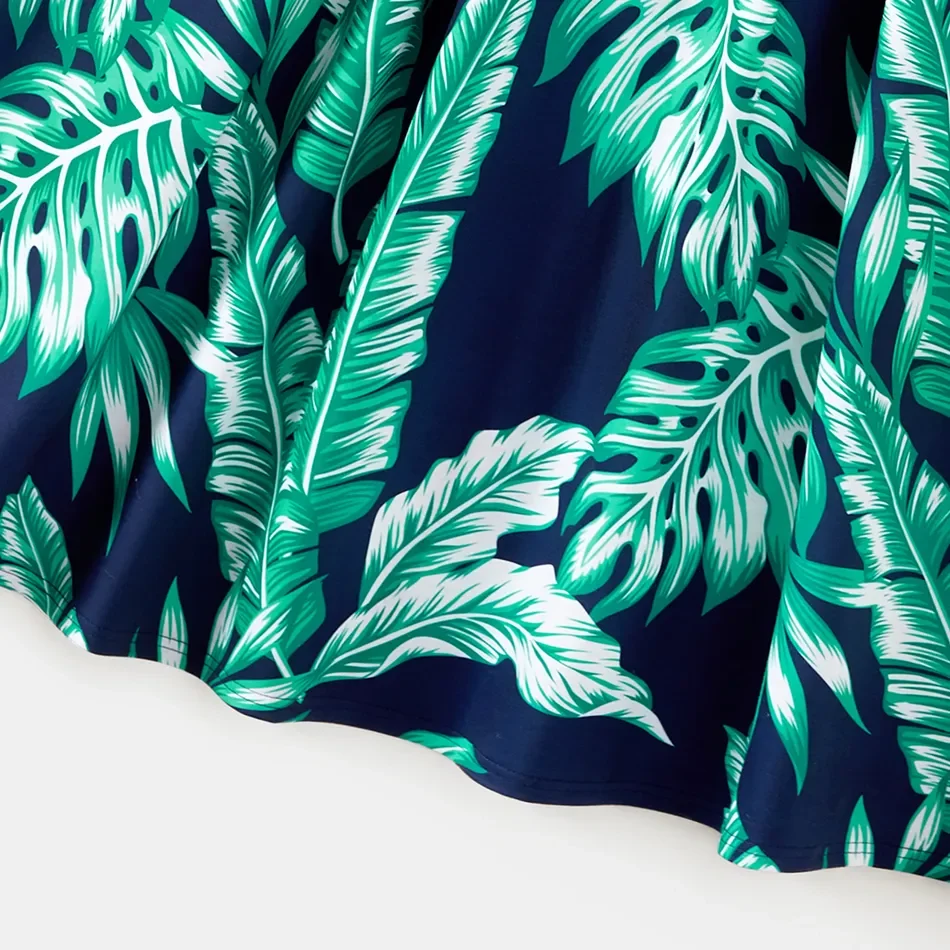 Custom Short Sleeve Shirt Shorts Hawaiian Beach  Shirt Set Family Matching Allover Palm Leaf Print Long Rayon Hawaiian Dress