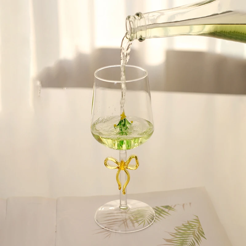wholesale 3D Christmas tree Goblet Party wine Glass cup For Drinking Juice Wine Mixed Drinks Sparkling wine champagne glasses