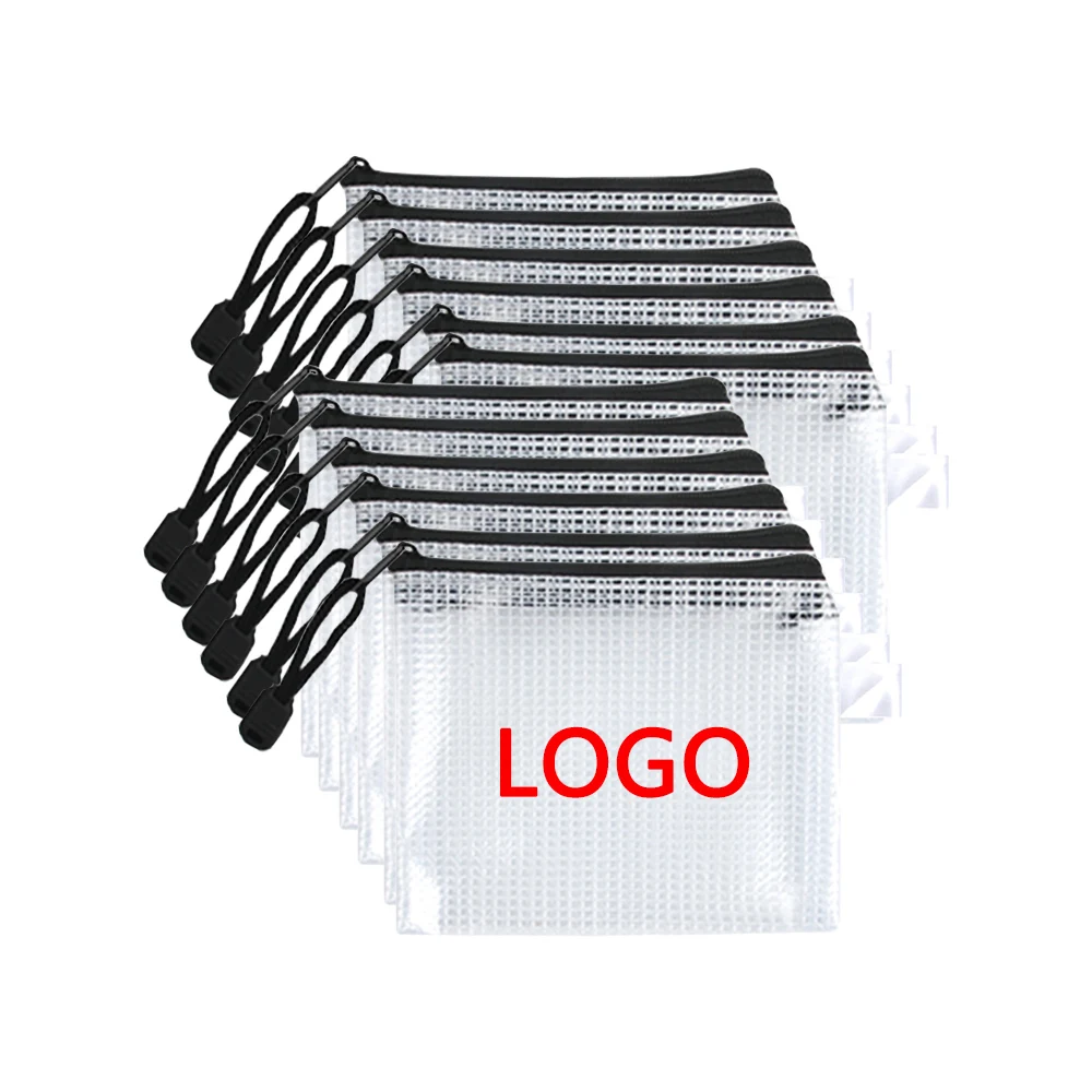 Custom Logo 12.5*10.5cm Folders Mesh Zipper Bags File Document B8 Size Plastic Zip Pouch for Bus Card ID Card Credit Card Holder