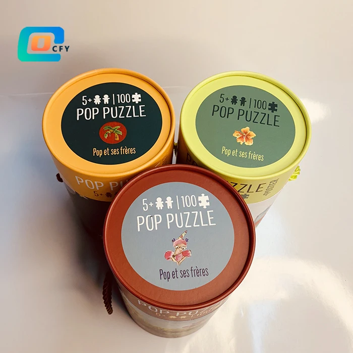 Custom wholesale 100 pieces Jigsaw puzzle round tubes Personalized paper kids puzzles in cylinder Factory OEM ODM toy puzzle