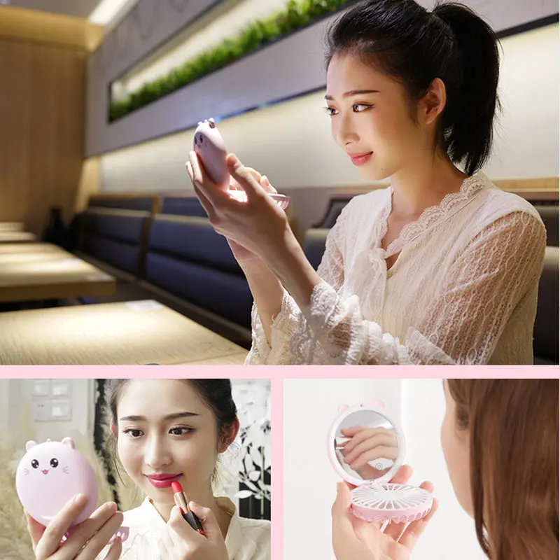 
Beauty Portable Led Mirror Makeup Pocket Hanging Fan Usb Charging Handheld Touch Mini Small Desk Fan 