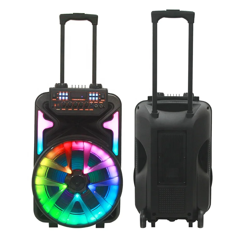 50W 15 Inch woofer EQ control DJ Karaoke Bass RGB Light Wireless BT MIC USB Trolley Bluetooths Portable Speakers With Microphone