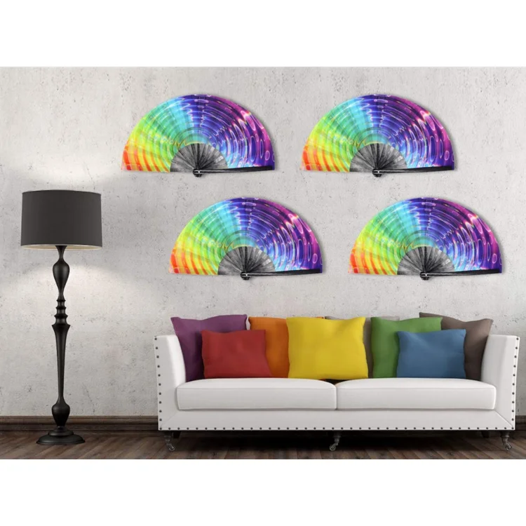 33cm Bamboo Large Rave Folding Fan Hand Held for Men/Women for Dance Music Festival Party Performance Decorations