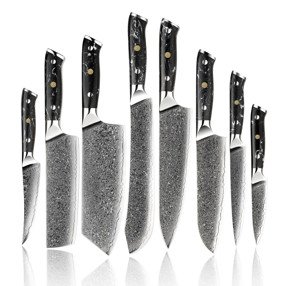BlackTurquoise Stone Handle professional knife set damascus steel kitchen knife set japanese damascus knife set