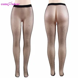 Cheap Womens See Through Tight Black Diamonds Shiny Pantyhose Nylon Transparent Sexy Fishnet Rhinestone Body Stockings