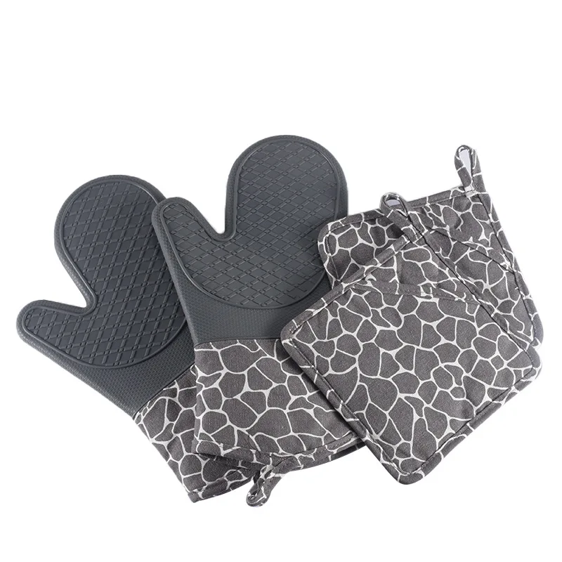 oven mitts pot holder set Heat Resistant Kitchen Cotton Lining Oven Gloves Non-Slip Silicone Cooking Baking Grilling