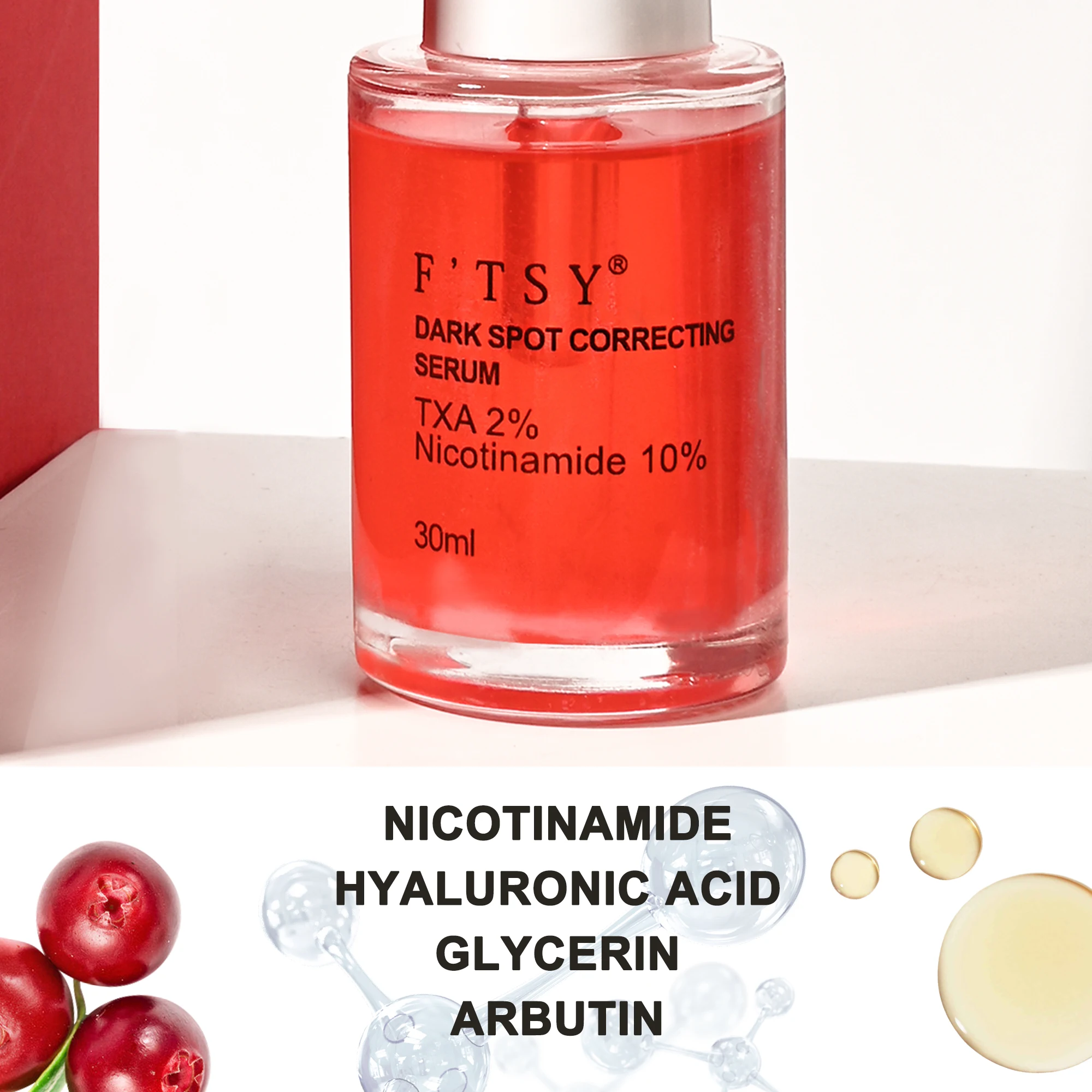 Organic Vegan Niacinamide Hyaluronic Acid Anti-Wrinkle Whitening Dark Spot Targeting Facial Serum 30ml OEM ODM Daily Use