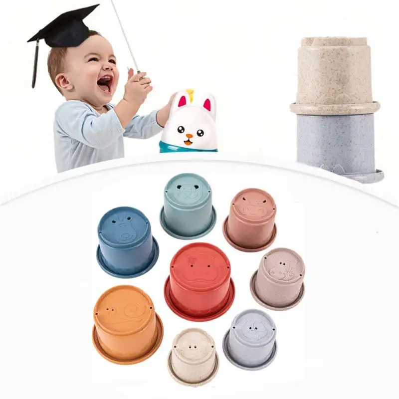Wholesales  hot selling 8-piece set of fun early education baby shower stacking cup toy stacking tower gift