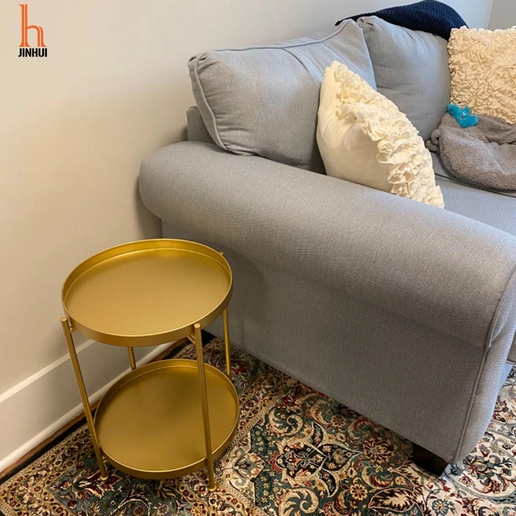 Tea Table End Table For Office Coffee Table 2 Layer Metal Round Magazine Shelf Small Desk Movable Bedroom Living Room Furniture