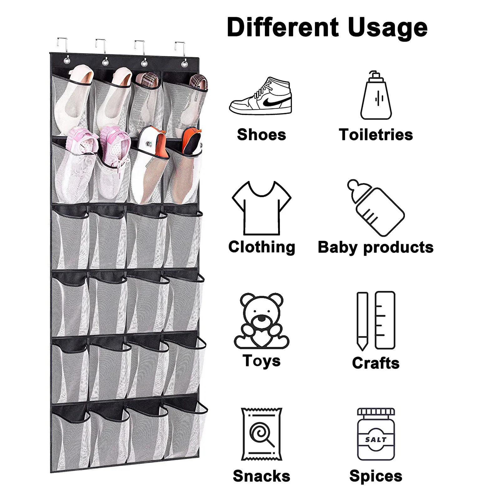 24 Mesh Large Pockets Hanging on Wall Shoe Storage Bag Organizer over Door Rack for Men Women Kids Shoes Storage Bin Organizer