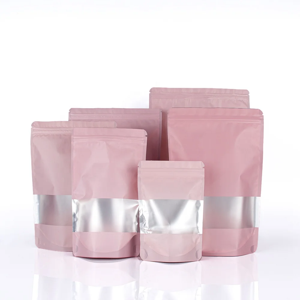 Food Grade Matte Finish Coffee Tea Snack Nut Aluminium Foil Stand Up Zip Lock Packing Pouch Bag With Clear Window