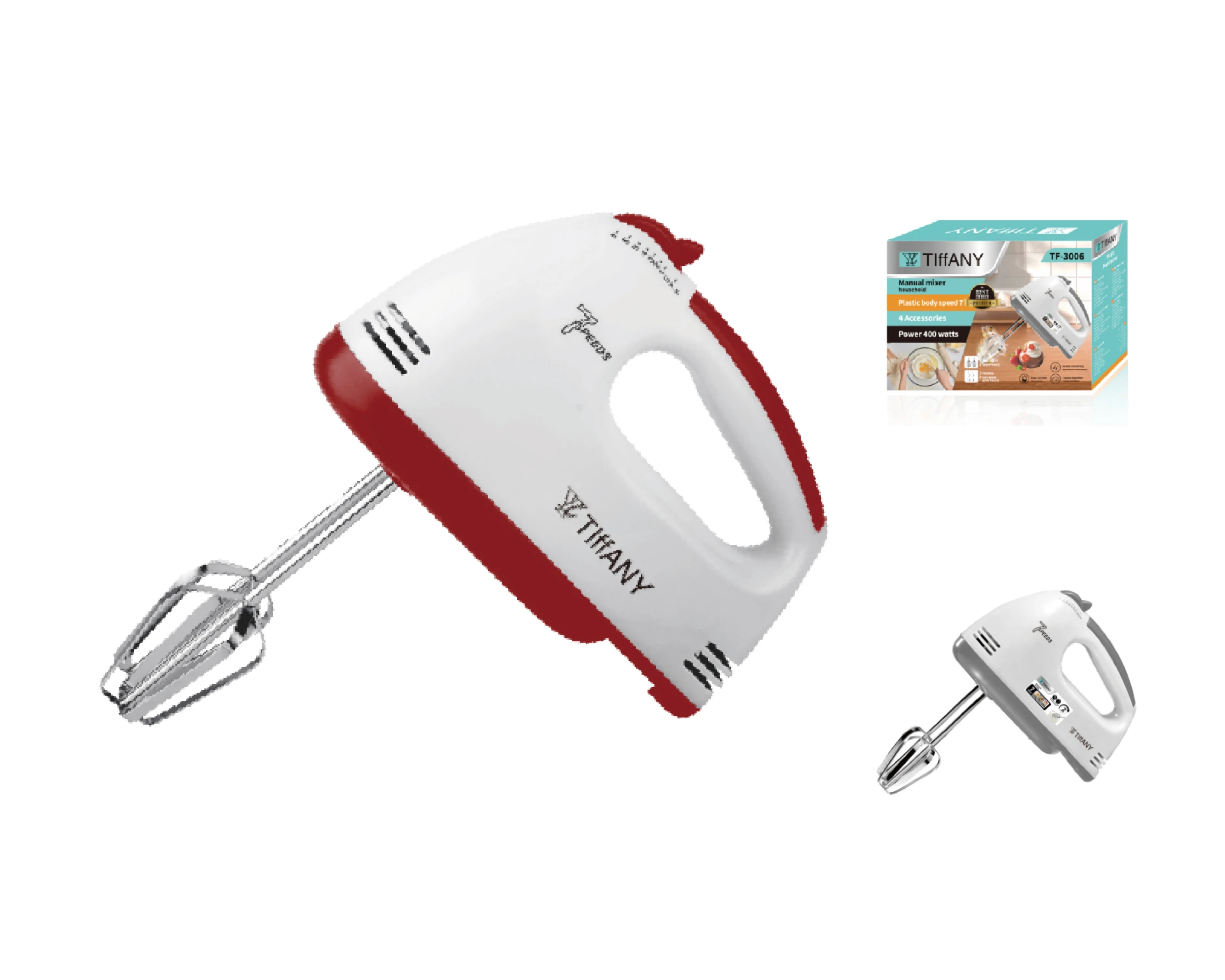 Best Household Mini Electric 350W 7-Speed Plastic Cover Hand Mixer with Two Chromed Beaters and Hooks