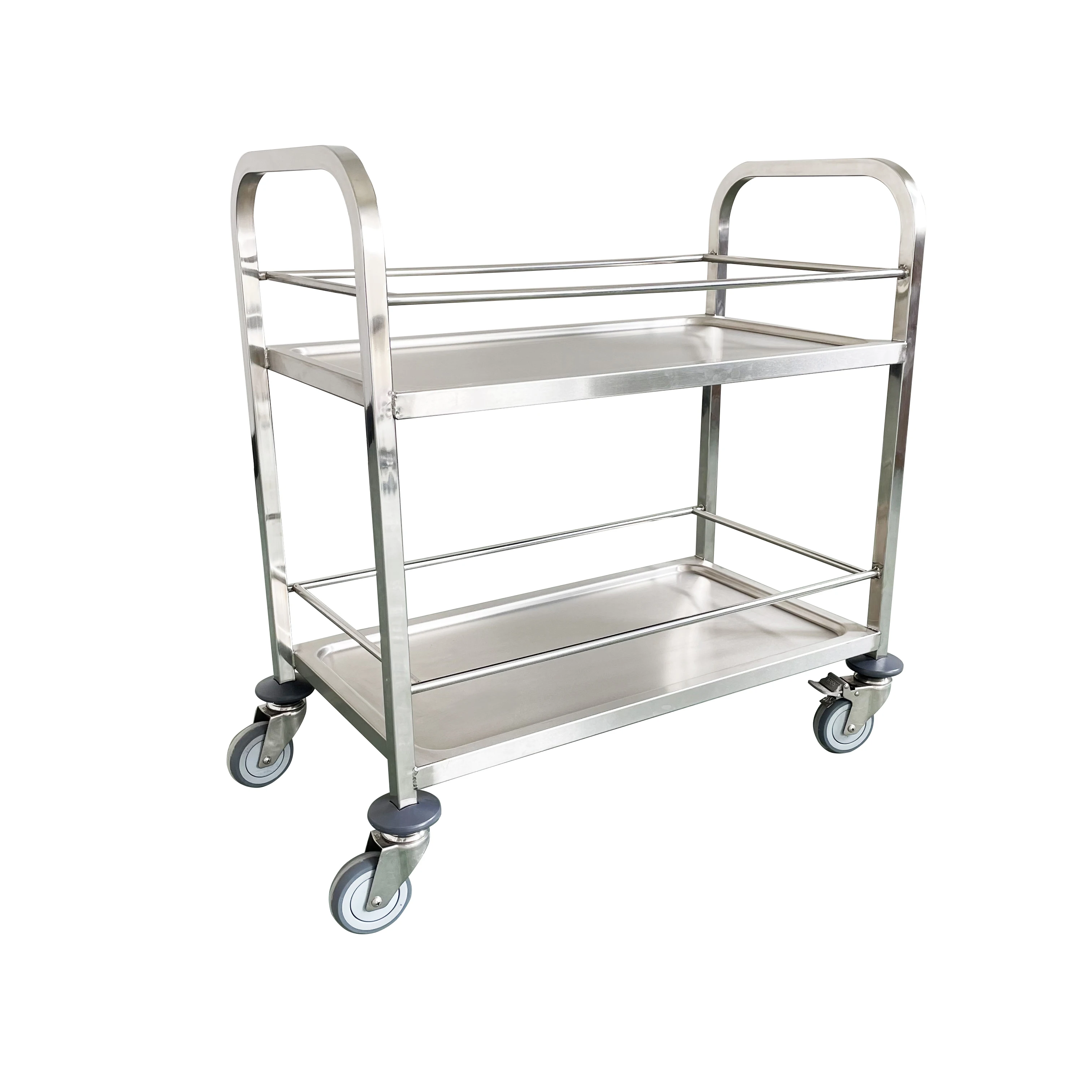 Jincheng High quality Food and Beverage Solid Stainless steel 2 Tiers Dining Cart Customised Kitchen Drinking Trolley