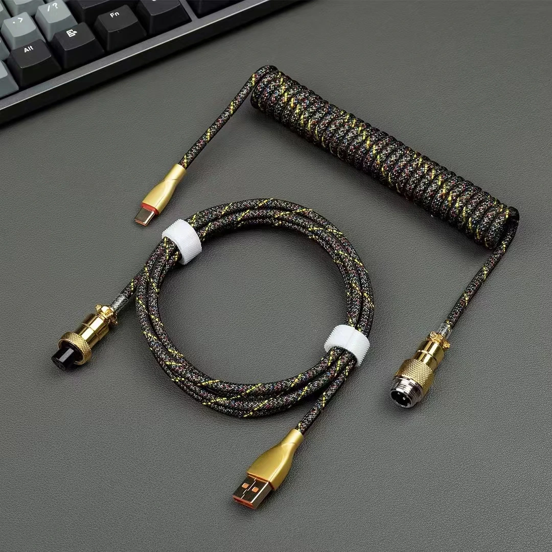 NEW Nylon Braided double sleeve detachable 5PIN gx16 usb to type-c coil cable aviator mechanical keyboard cable