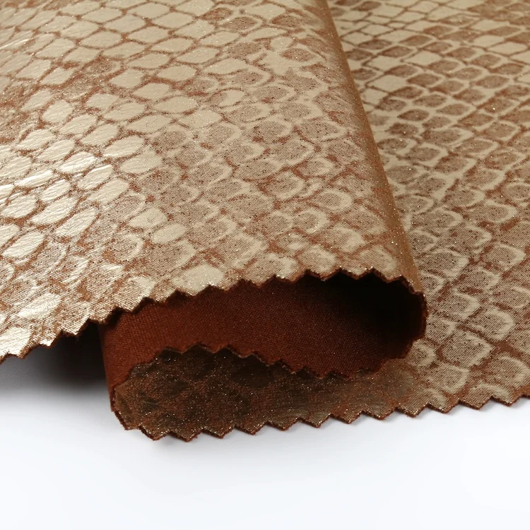 Customized snake pattern gold foil high quality suede fabric for clothes making