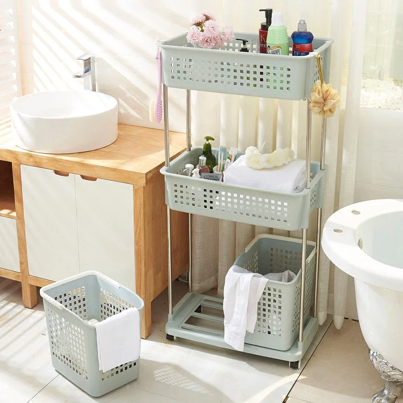 High quality 2-layer laundry basket for storing dirty clothes, Laundry basket wheel storage rack