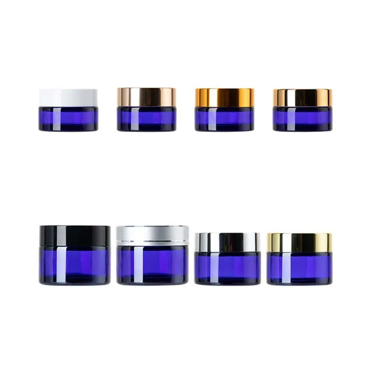 Luxury Empty Eco-Friendly Cosmetic Matte Green Blue Amber Cream Jar Glass With Lid glass jar cosmetic packaging