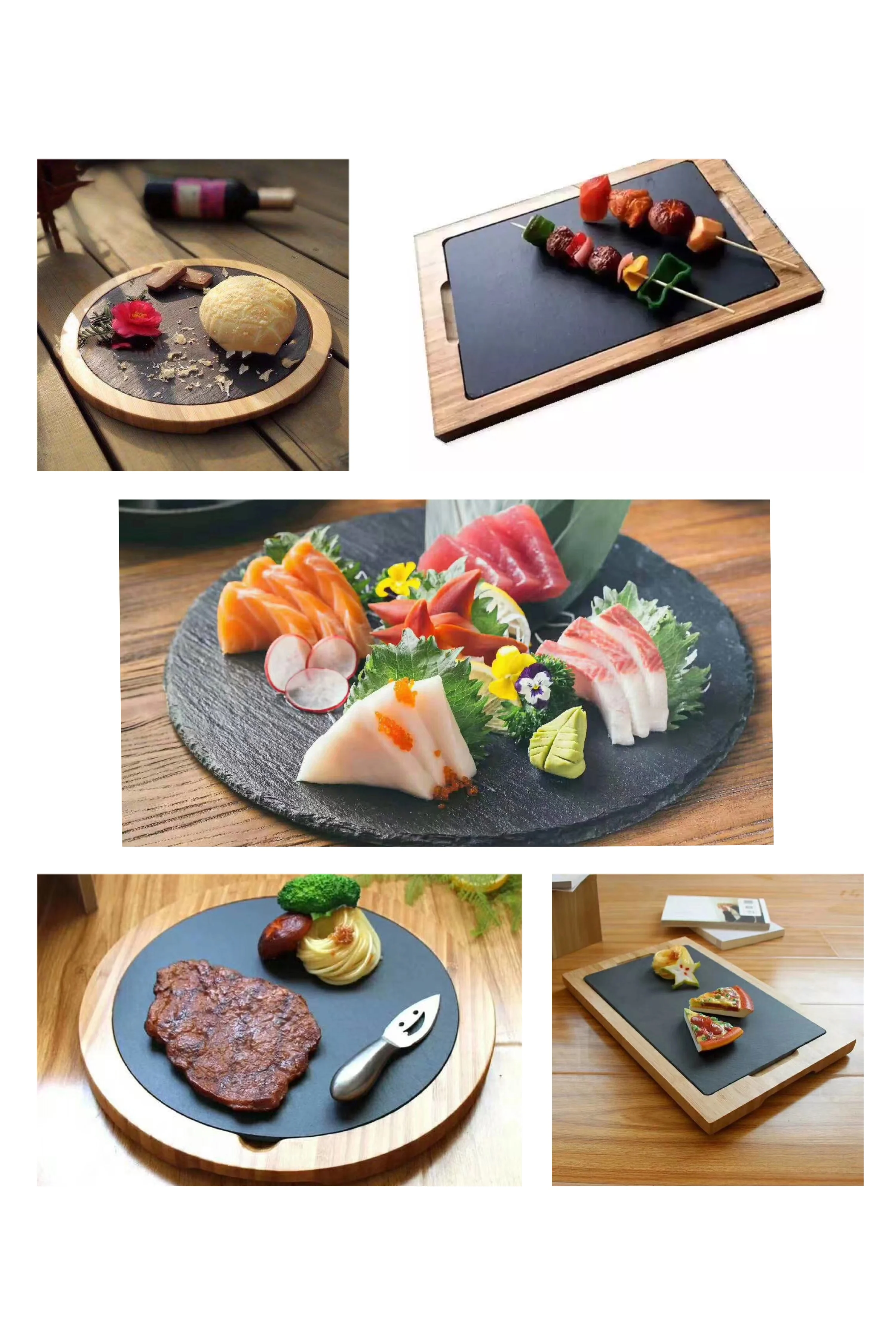 slate stone wood steak plates for restaurant
