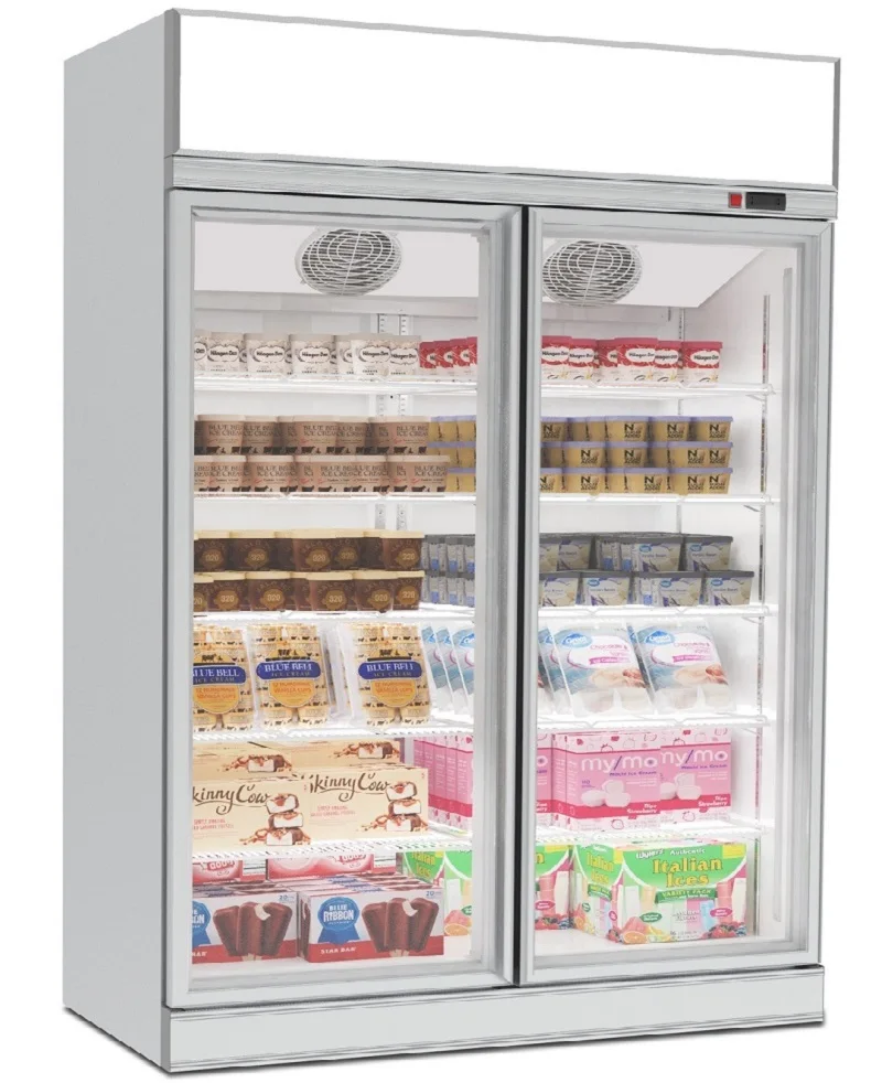 Glass Double Door Refrigerator Commercial Vertical Display Showcase Supermarket Freezer