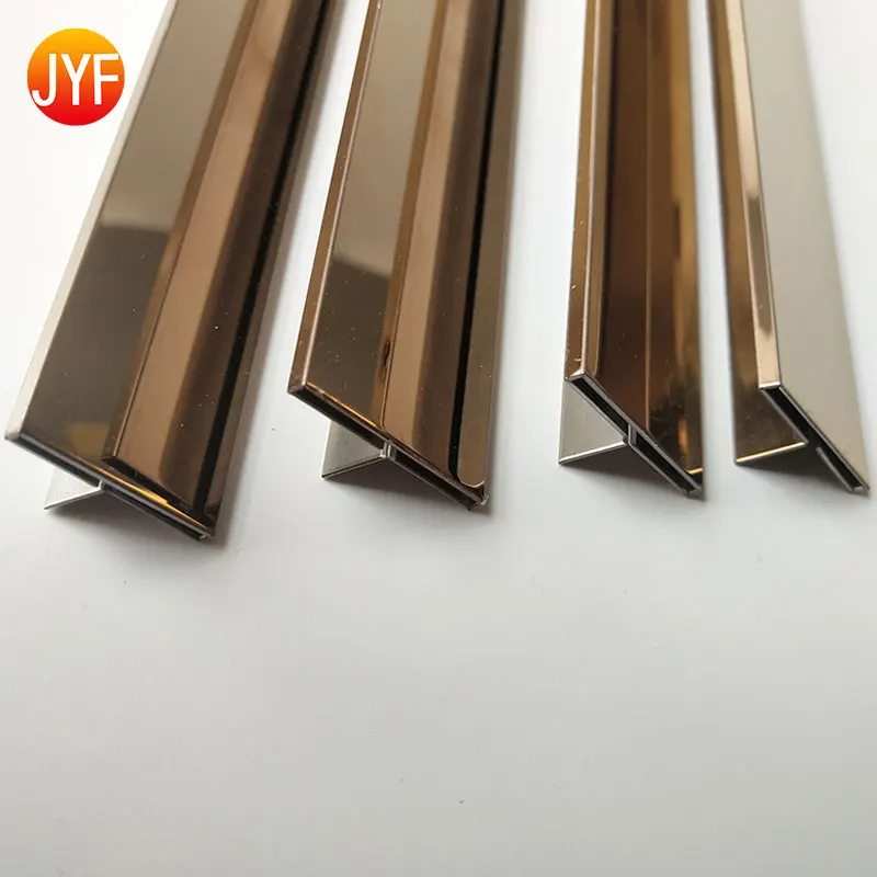 JYFA5107 Decorative Brushed Wall Skirting Metal Strip T Shape Tile Trim 201 Stainless Steel T Profile Ceiling Skirting