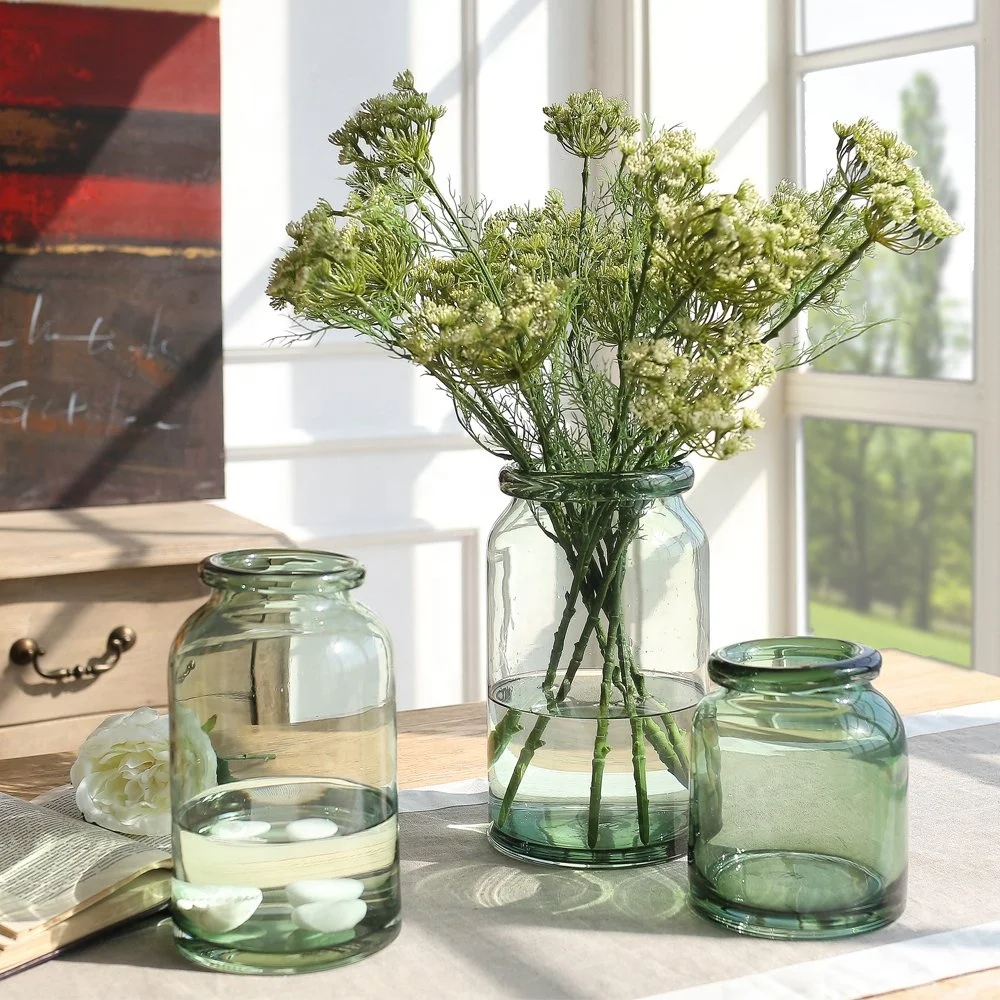 Hand-Blown and Handmade Light Green Flower and Filler Glass Vase