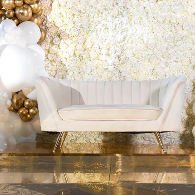 luxury 2 seats gold stainless steel leg soft wedding sofa chair bride and groom