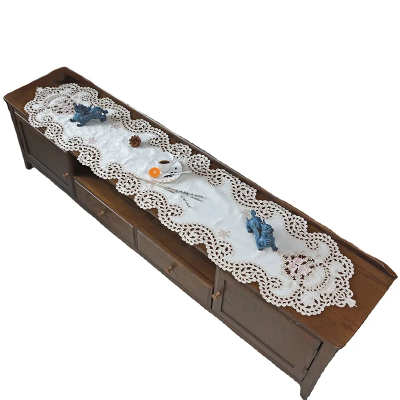 
Lufu Luxury Fancy Rectangular polyester lace tablecloth Floral table runner Lace Tablecloths for home 