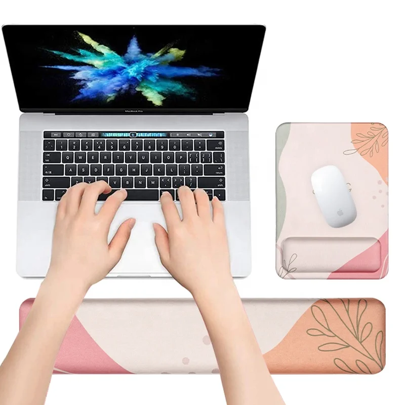 Memory cotton Ergonomic Memory Foam Keyboard Mat Leather Mouse Pad with Wrist mousepad