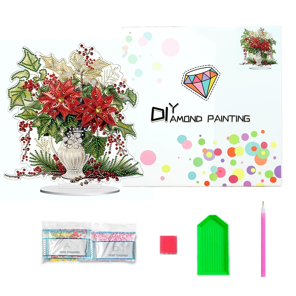 Factory Price 5D DIY Acrylic Diamond Painting Rose Vase Kit Home Desktop Decorative Art Craft Mosaic Painting Desktop Ornaments
