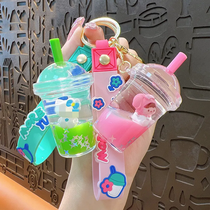 Small Gift Cute Backpack Pendant Quicksand Bottle Ice Cream Keyring Creative Cat Kuromi Melody Cinnamoroll Liquid Keychain
