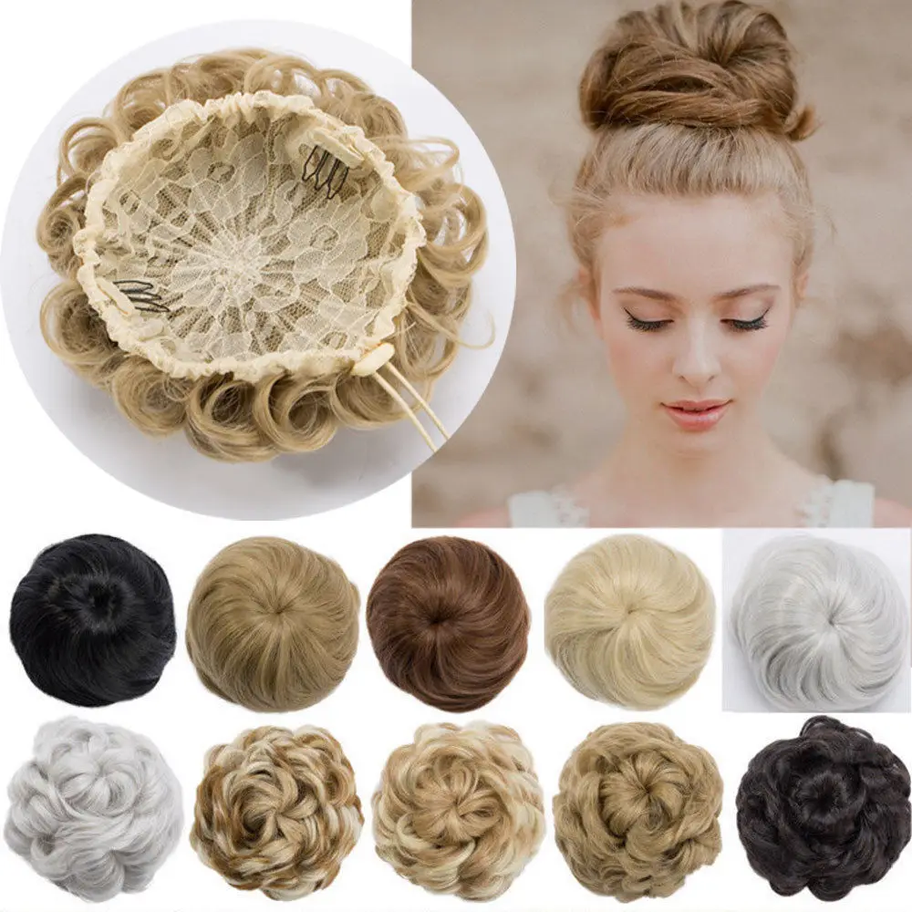 
S-noilite high quality drawstring clip in synthetic hair chignon bun, girls hair scrunchies straight updo ponytail for wedding 