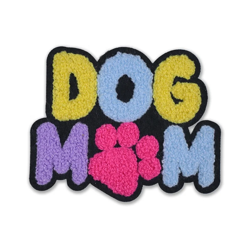Heat Press Custom Small Size Dog Mom Chenille Patches Iron On Hat Patches For Trucker Hat Embroidered