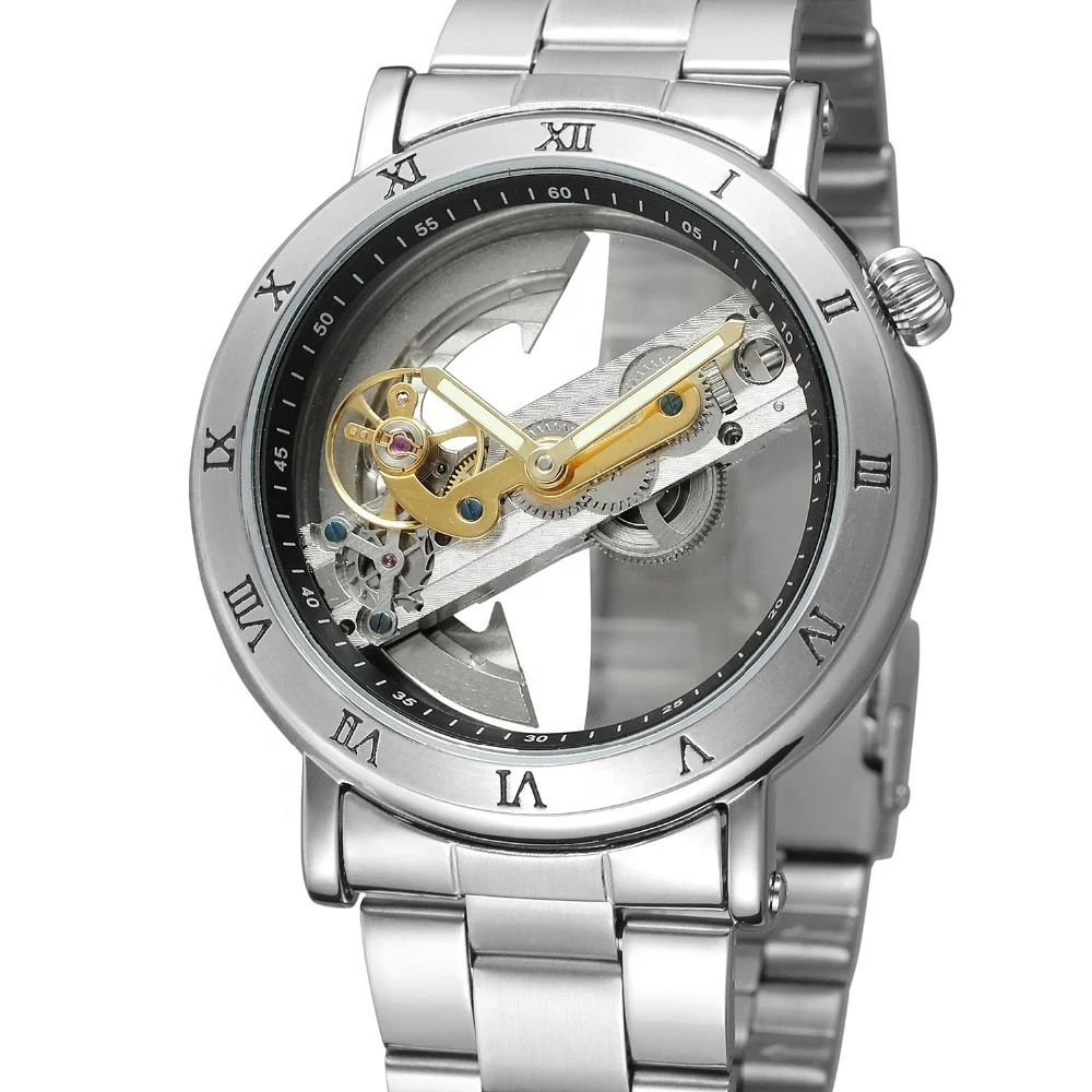 Classical Royal Skeleton Dial Design Gold Bezel Brown Leather Strap Full Skeleton Watches Men Wrist Mechanical