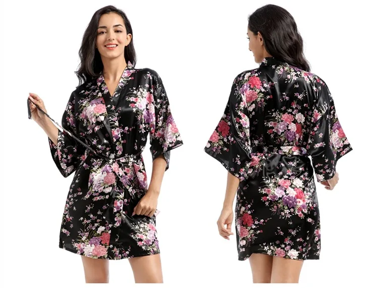
Women Floral Satin Robe Bridal Dressing Gown Wedding Bride Bridesmaid Kimono Sleepwear 