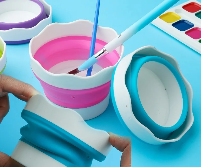 Paint Brush Washer Holder Cleaner Silicone Mini Foldable Painting Water Cup Washing Bucket Basin