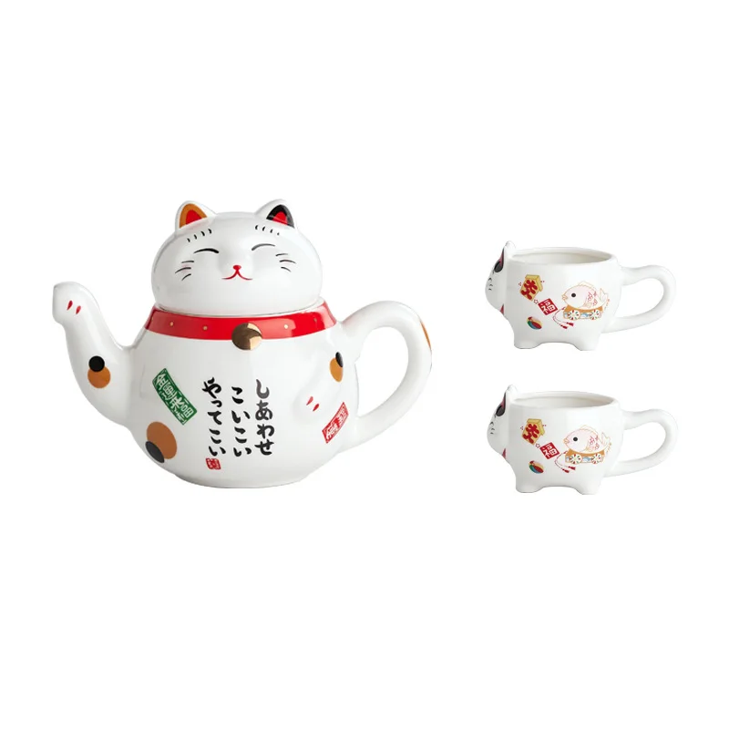 GOOD LIFE ceramic teapot Japanese companion filter tea set a pot of two cups home cute fun beckoning cat tea set gifts