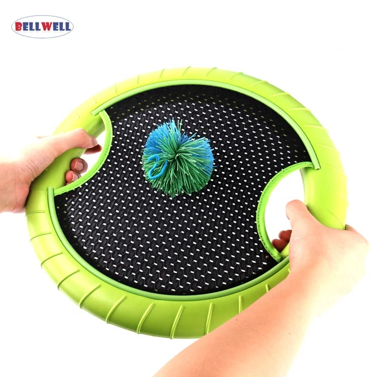 Bellwell Portable Mini Hand Trampoline Paddle Ball and Flying Disc Set