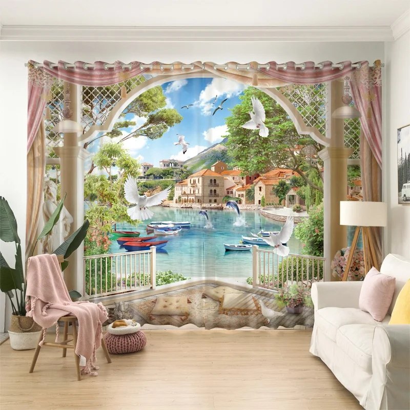 
European street view alley 3D Landscape High Quality Blackout Curtains Multipurpose Decoration Window Curtains for Living Room 