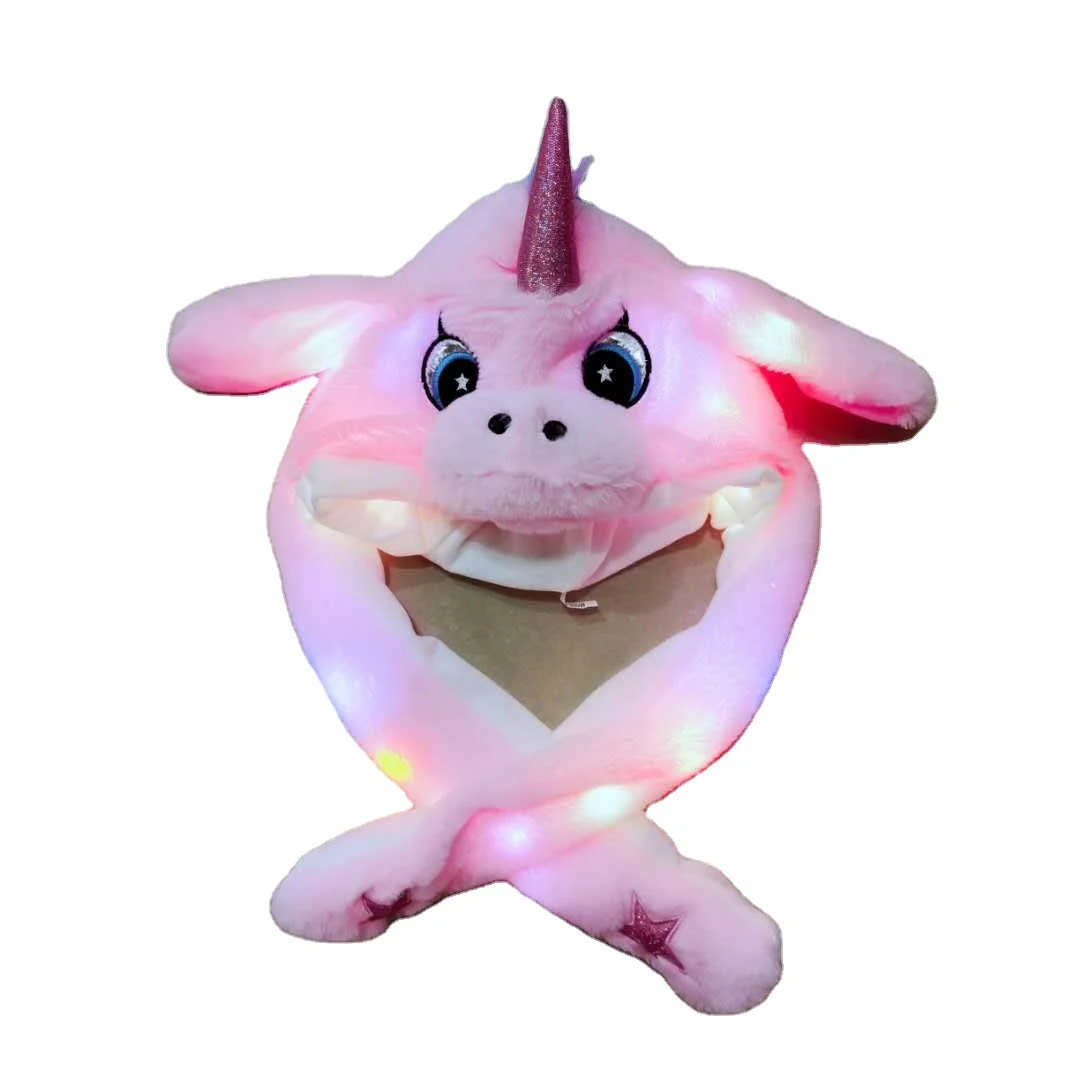 Popular Plush Led light Glowing Moving Ear Horse Hat Moving Ears White Kawaii Horse Hat Funny Animal Air Pumping Caps