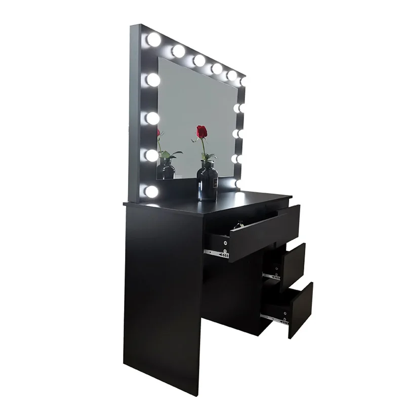 Nordic Luxury Tocador Paint Makeup Vanity Table Storage Drawer Dressing Table Mirrored Dresser with Light