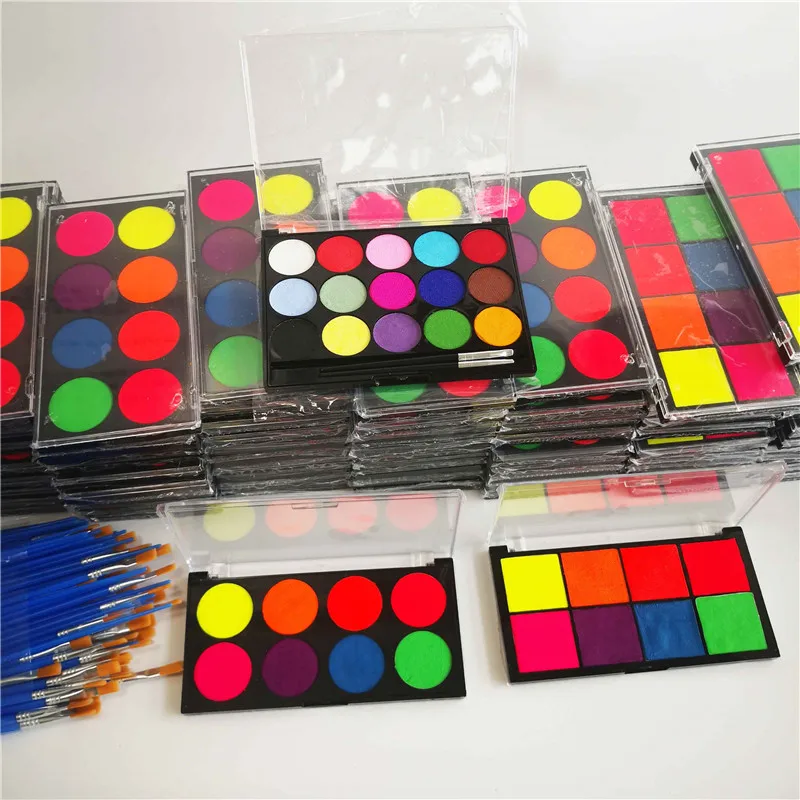 custom 8 color uv neon face paint palette water activated eyeliner palette private label